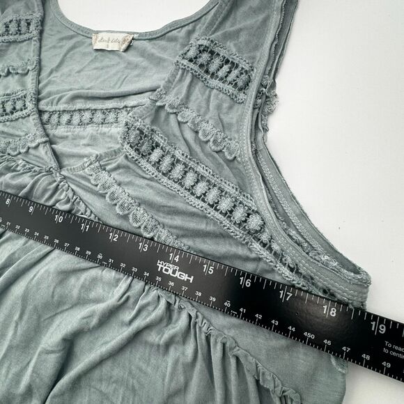 ALTAR'D STATE | Small‎ Blue Green Boho Crochet Trim Ruffle Pleated Peasant Tunic - Picture 7 of 8